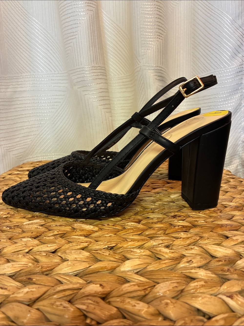 Jessica Simpson Black Woven Slingback Block Heels Women’s Sz 9